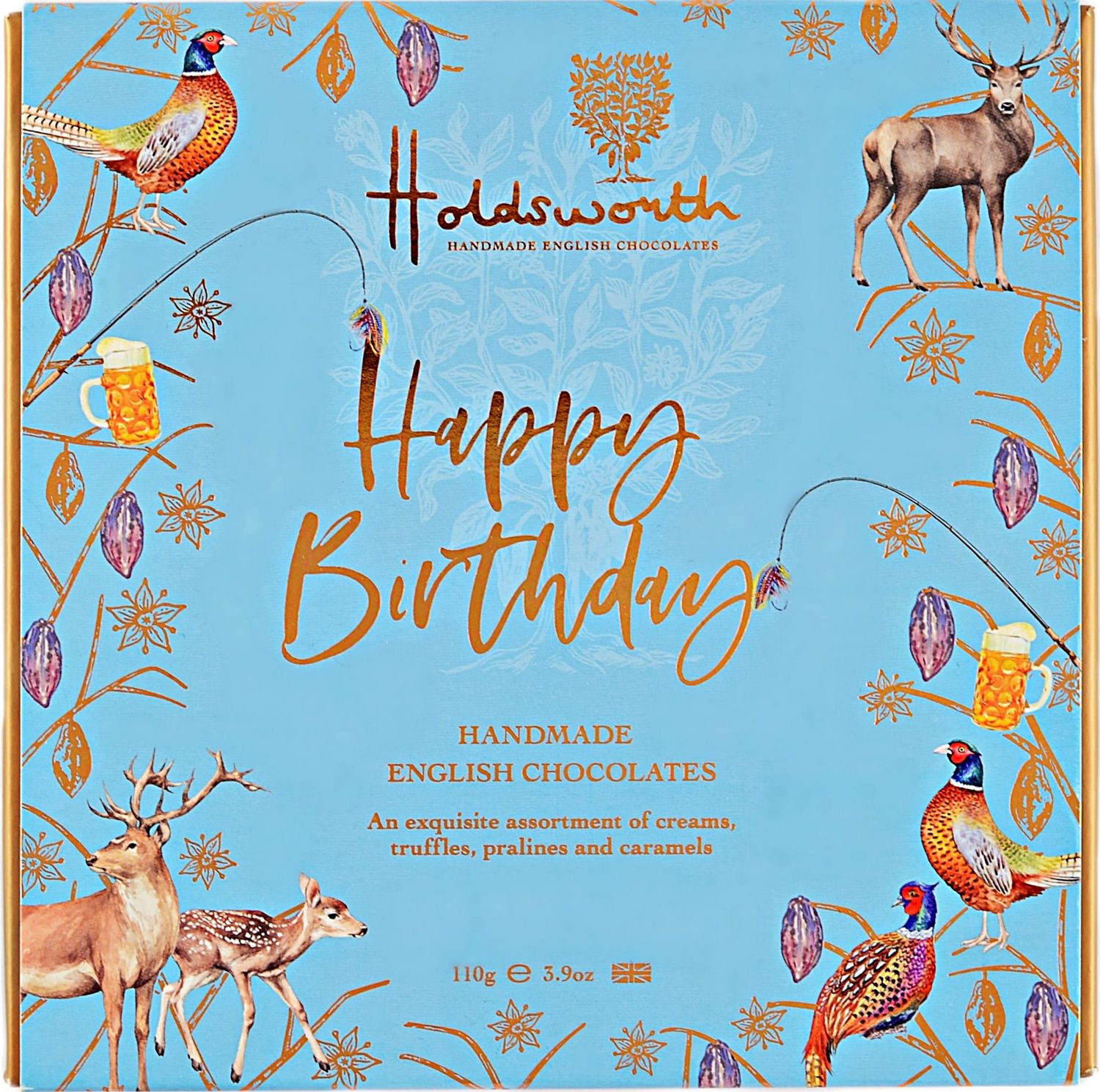 Holdsworth Chocolates Occasions Collection - Happy Birthday Blue Gift Box Of Handmade Truffles And Assorted Milk, White And Dark Chocolates - Perfect for gifting - 110g