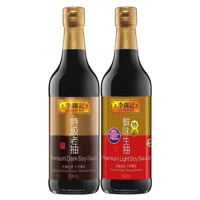 Lee Kum Kee Premium Light Soy Sauce 500mL x1 &amp; Dark Soy Sauce 500mL x1 [2 Bottles Bundle], by WaNaHong