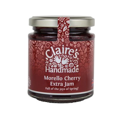 Claire's Handmade Morello Cherry Extra Jam - Award Winning Rich Cherry Flavour Traditionally Made Great Tart Filling Gluten-Free Non-GMO Suitable for Vegetarians &amp; Vegans - 227g Jar