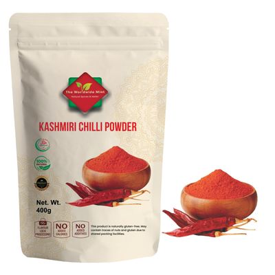 Kashmiri Chilli Powder I Red Chilli Powder I Premium Quality I 400G Kashmiri Red Chili Powder for Cooking in Resealable Zip Lock Pouch