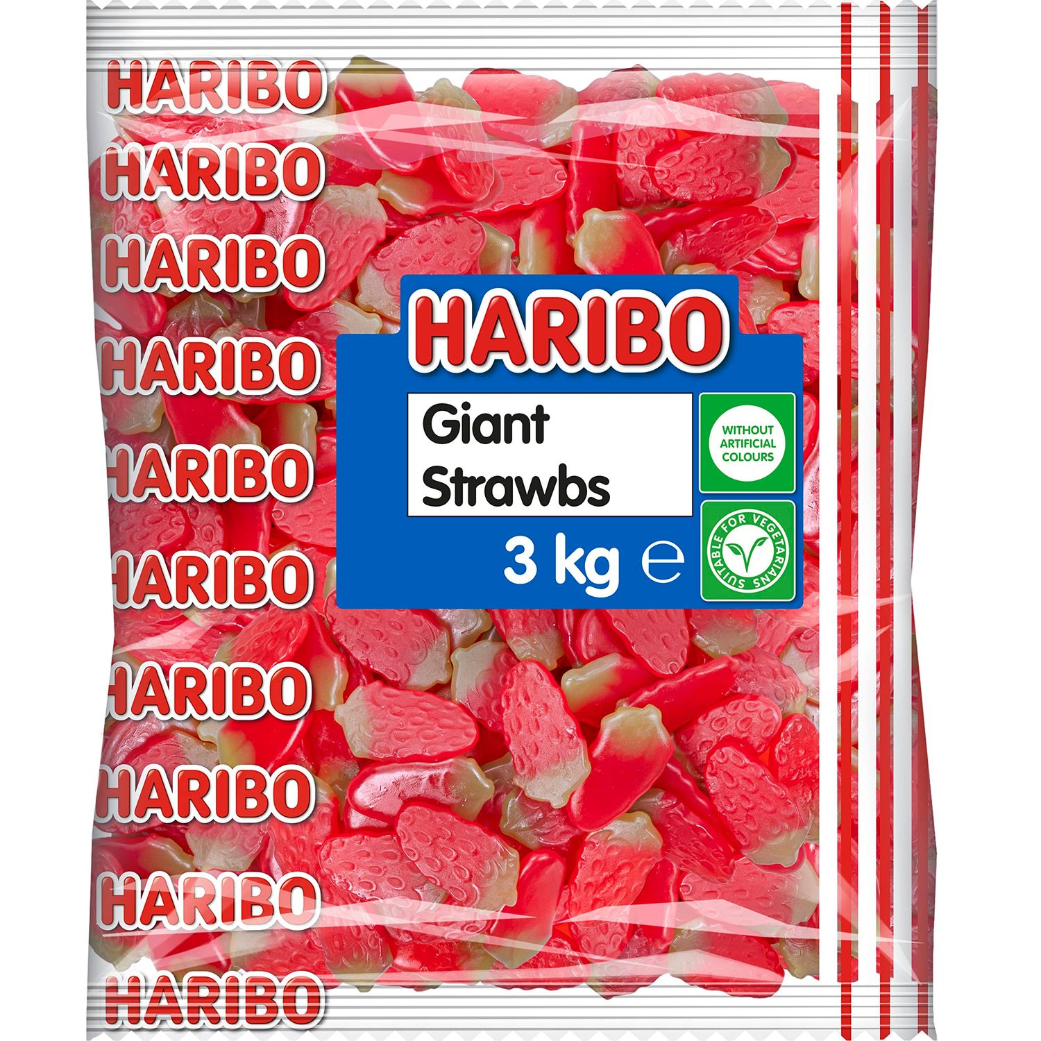 HARIBO Giant Strawbs 3kg bulk bag vegetarian sweets, (Pack of 1)
