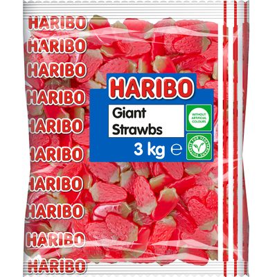 HARIBO Giant Strawbs 3kg bulk bag vegetarian sweets, (Pack of 1)