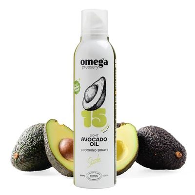 Omega Pressery Light Avocado Oil Cooking Spray - 150 ml Neutral Flavour High Smoke Point 270°C 100% Pure Natural Cooking Oil Ideal for Frying, Roasting, Baking & Air Frying at High Heat