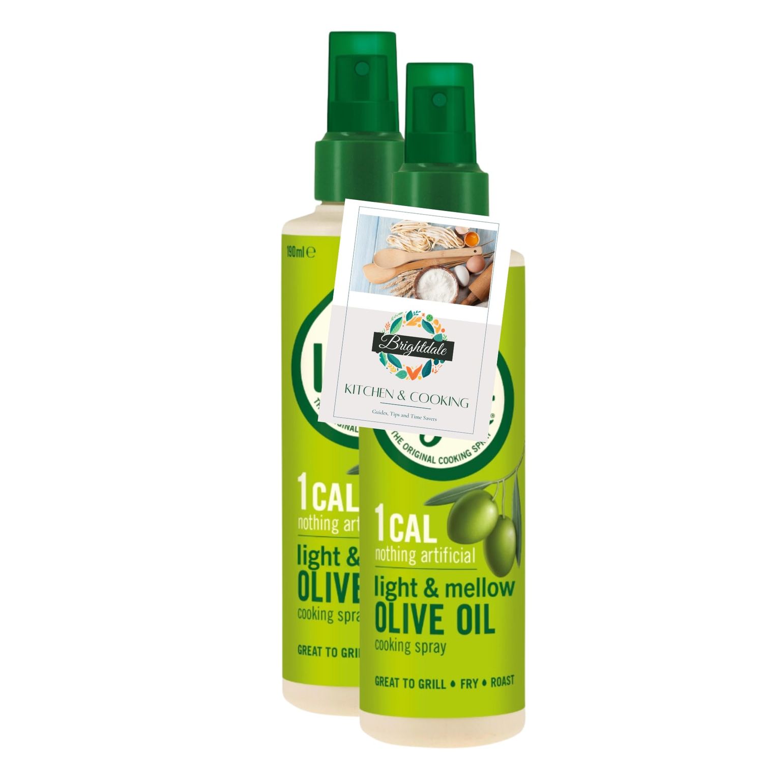 Olive Oil Cooking Spray Bundle with Frylight Extra Virgin Olive Oil 190ml 2 Pack + Brightdale Kitchen Booklet