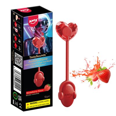 Amos Music Lollipop Sweets, 1x Strawberry Flavor Audio Singing Lollies Candy, Musical Lollipops Unique Easter Sweet Gift, Sugar Free Lollipops Individually Wrapped Party Gift (B0F1ZZJHQY)