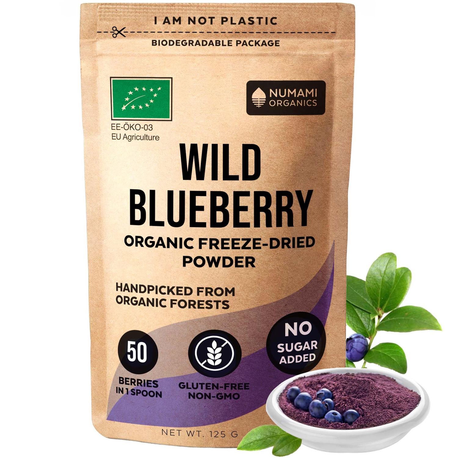 Numami Wild Blueberry Powder Organic, for Smoothies, Baking and Flavoring, Rich in Antioxydants and Vitamin C, Organic Blueberries are Handpicked from Nordic Forests for Freeze Dried Blueberry Powder