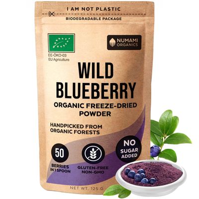 Numami Wild Blueberry Powder Organic, for Smoothies, Baking and Flavoring, Rich in Antioxydants and Vitamin C, Organic Blueberries are Handpicked from Nordic Forests for Freeze Dried Blueberry Powder