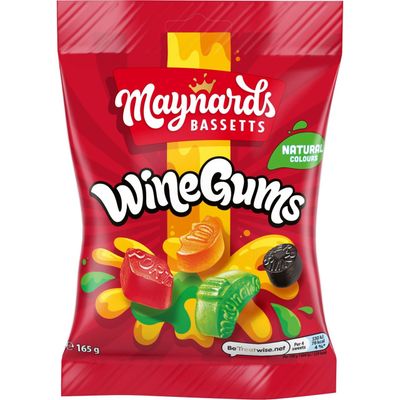 Maynards Bassetts Wine gums Sweets Bag, Fruity Chewy Candies for Sharing, 165 g (Pack of 1)