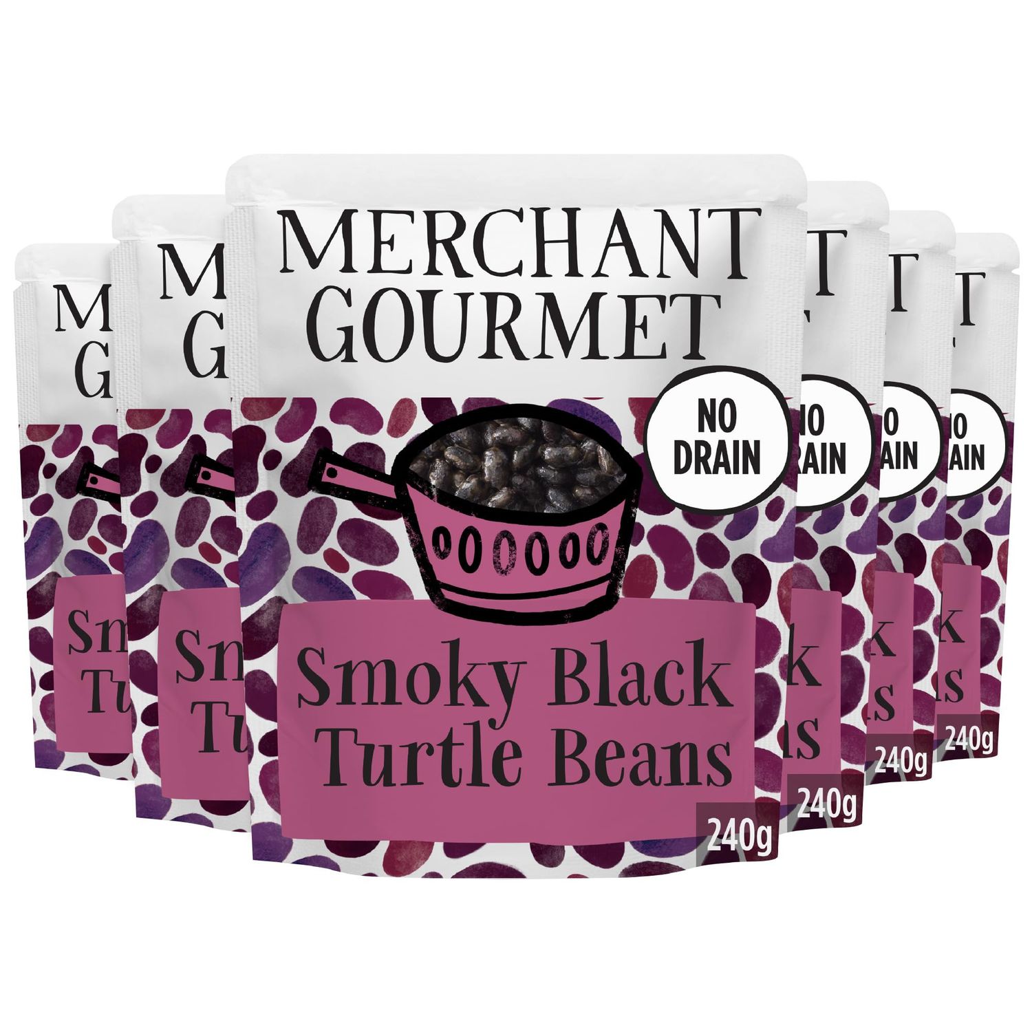 Merchant Gourmet Smoky Black Turtle Beans with Paprika, Chilli &amp; Italian Extra Virgin Olive Oil - High in Protein &amp; Fibre, Drain-Free, Premium Ingredients, No Preservatives (6x 240g)