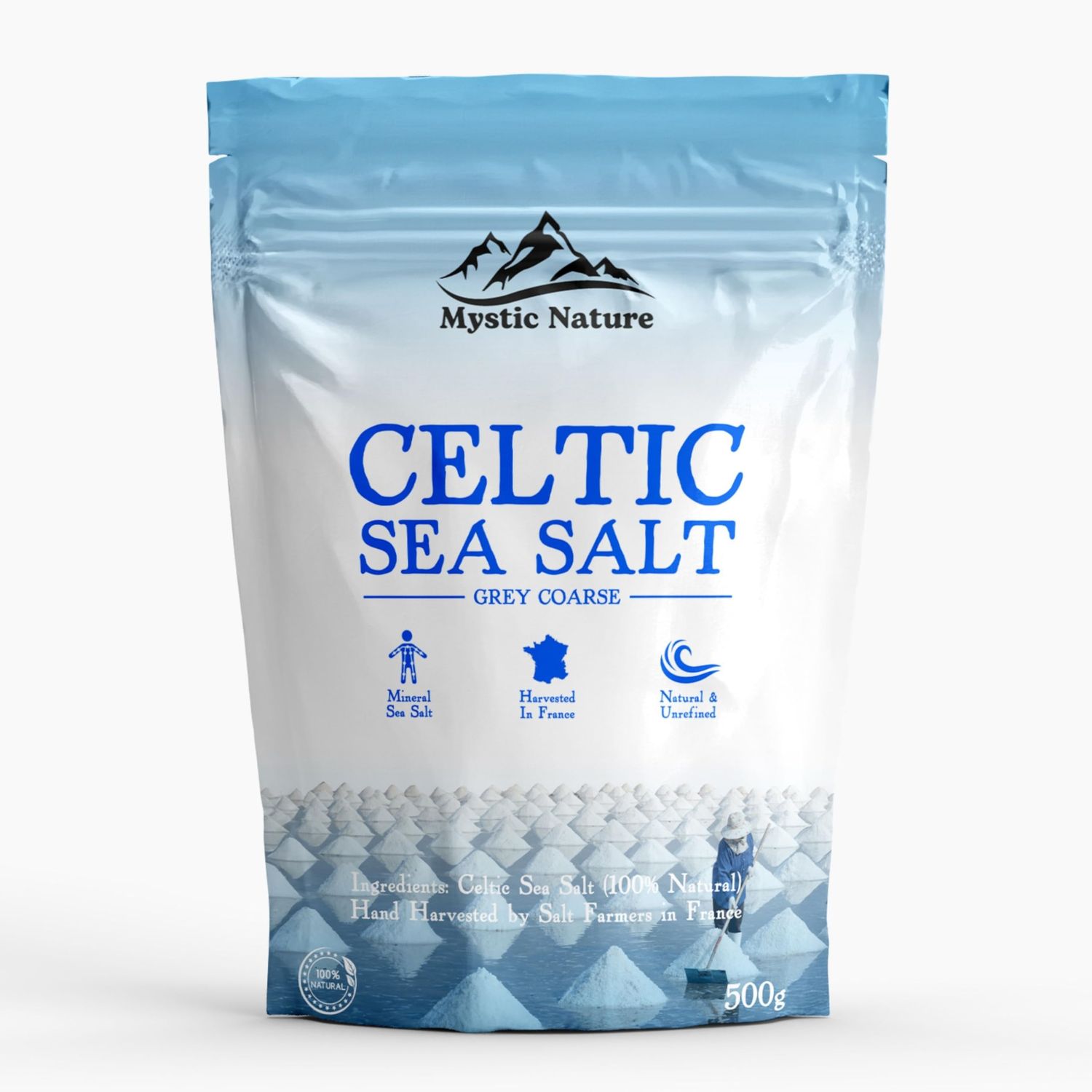 Mystic Nature Celtic Sea Salt - 500g 100% Natural Unrefined Mineral Rich Celtic Salt Crystals From France Rich In Minerals &amp; Trace Elements
