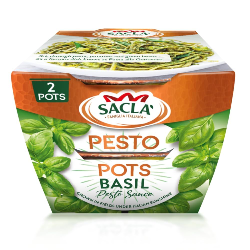 Sacla Italian Basil Pesto - Perfect with Pasta, Pizza, Garlic Bread and Tagliatelli - Made with Fresh Basil Leaves, Italian Cheeses and Pine Nuts - 2 x 45g (Pack of 1)