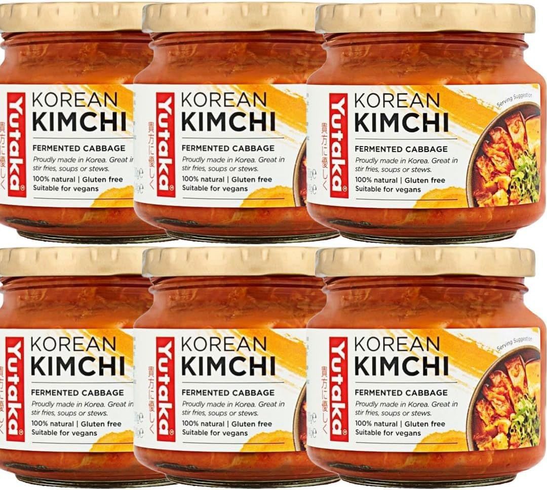 Yutaka Traditional Korean Kimchi 200g (Pack of 6) Authentic Fermented Napa Cabbage Spicy, Tangy &amp; Umami-Rich Ready to Eat Side Dish, Stir-Fries &amp; Noodle Bowls Vegan &amp; Gluten-Free