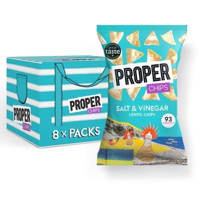 PROPERCHIPS - Salt &amp; Vinegar Lentil Chips, Vegan, Gluten Free Snacks, Sharing Bags 85g (8 Packs)