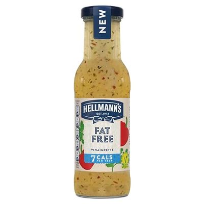 Hellmann's Fat Free Vinaigrette vegan salad dressing with only 7 calories per serving for salads and grain bowls 250 ml