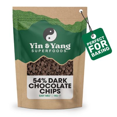 Dark Chocolate Chips 54% Cocoa for Baking 1kg - Vegan Chocolate Drops, Smooth Melting, No Palm Oil - Ideal for Cookies, Brownies, Cakes &amp; Desserts Yin &amp; Yang Superfoods
