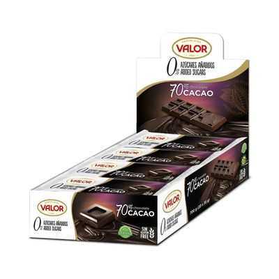 Valor Sugar Free Dark Diabetic Chocolate - Box of 20 Vegan Dark Chocolate Bars made with 70% Cacao, Sweetened with Stevia, Lactose &amp; Gluten Free, by Master Chocolatiers, x20 35g Bars