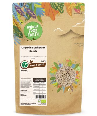 Wholefood Earth Organic Sunflower Seeds 1kg Raw GMO Free Vegan High Fibre Source of Protein Certified Organic
