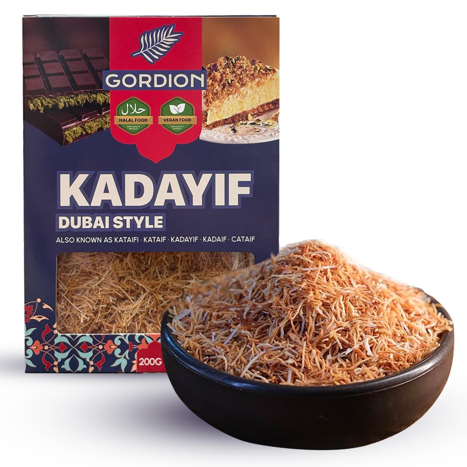 Gordion Kadayif (Kataifi) Premium Roasted &amp; Chopped Pastry, Perfect for Dubai Style Chocolate &amp; Kunafah, Natural Ingredients &amp; Vegan 200gr