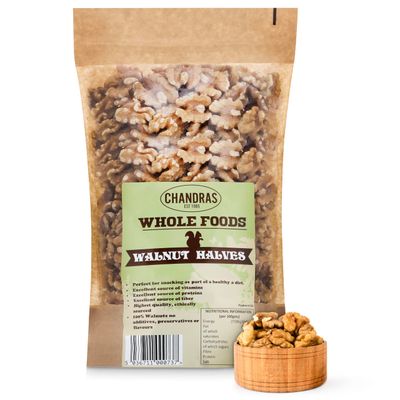 Chandra Whole Foods - Walnuts Halves 1KG - Low-GI Walnut Halves for Snacking, Smoothies, Baking & Cooking - Gluten-Free, Keto & Vegan-Friendly Sliced Nuts, Rich in Protein & Vitamins & Fibre