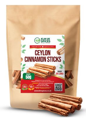 Ceylon Cinnamon Sticks 13 cm (5 Inch) - True Sri Lankan Cinnamon Quills, Hand Rolled, Sweet &amp; Mild Aroma, 100% Pure Natural Spice for Tea, Baking &amp; Cooking (50g)