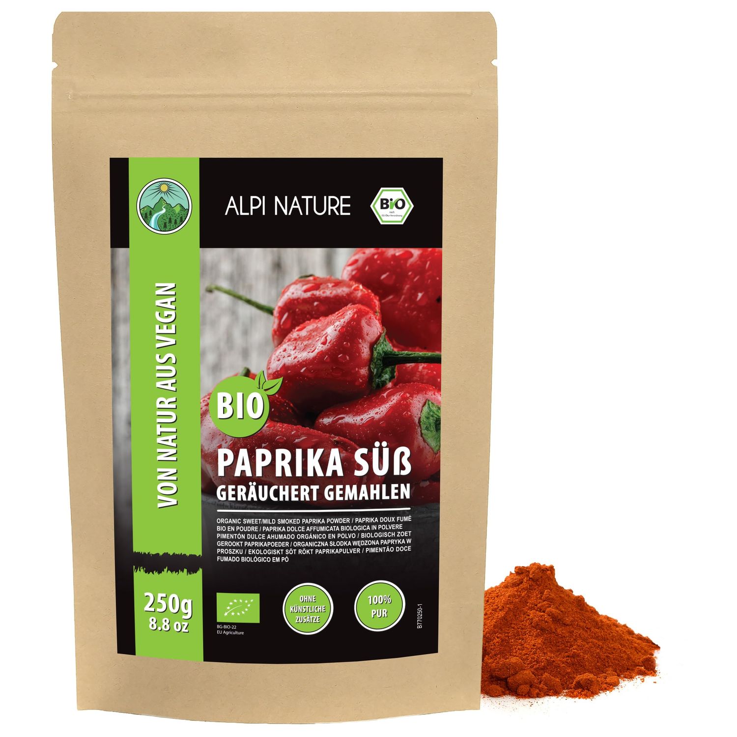 Alpi Nature Organic Sweet Smoked Paprika 250g 8.8 oz, Ground Peppers, Sweet Smoked Paprika Powder