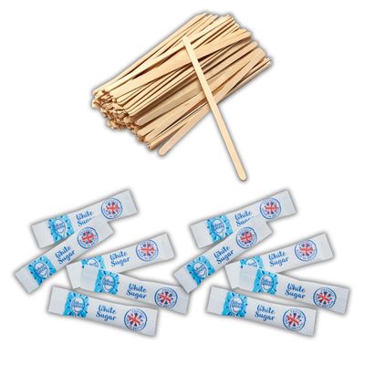 200 White Sugar Sticks & 100 Wooden Coffee Stirrers, Disposable & Eco-Friendly 140mm - Silverspoon Sugar Sachets, Granulated Sugar, Stirring Sticks for Hot Drinks - Espresso Yourself 200 White Sugar Sticks & 100 Wooden Coffee Stirrers, Disposable & Eco-Friendly 140mm - Silverspoon Sugar Sachets, Granulated Sugar, Stirring Sticks for Hot Drinks - Espresso Yourself