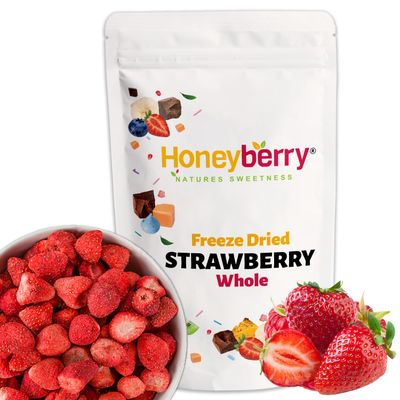 Freeze Dried Whole Strawberries 50g - No Added Sugar, 100% Natural, Gluten Free, Vegan Friendly Dry Strawberry - for Baking, Smoothies, Cake Decoration, Cocktail Garnish - Fruits for Drinks or Snacks
