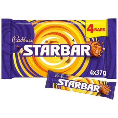 Cadbury Starbar Chocolate Bar, Milk Chocolate with Caramel &amp; Peanut Centre, Multipack of 4 x 37 g Bars (Pack of 1)