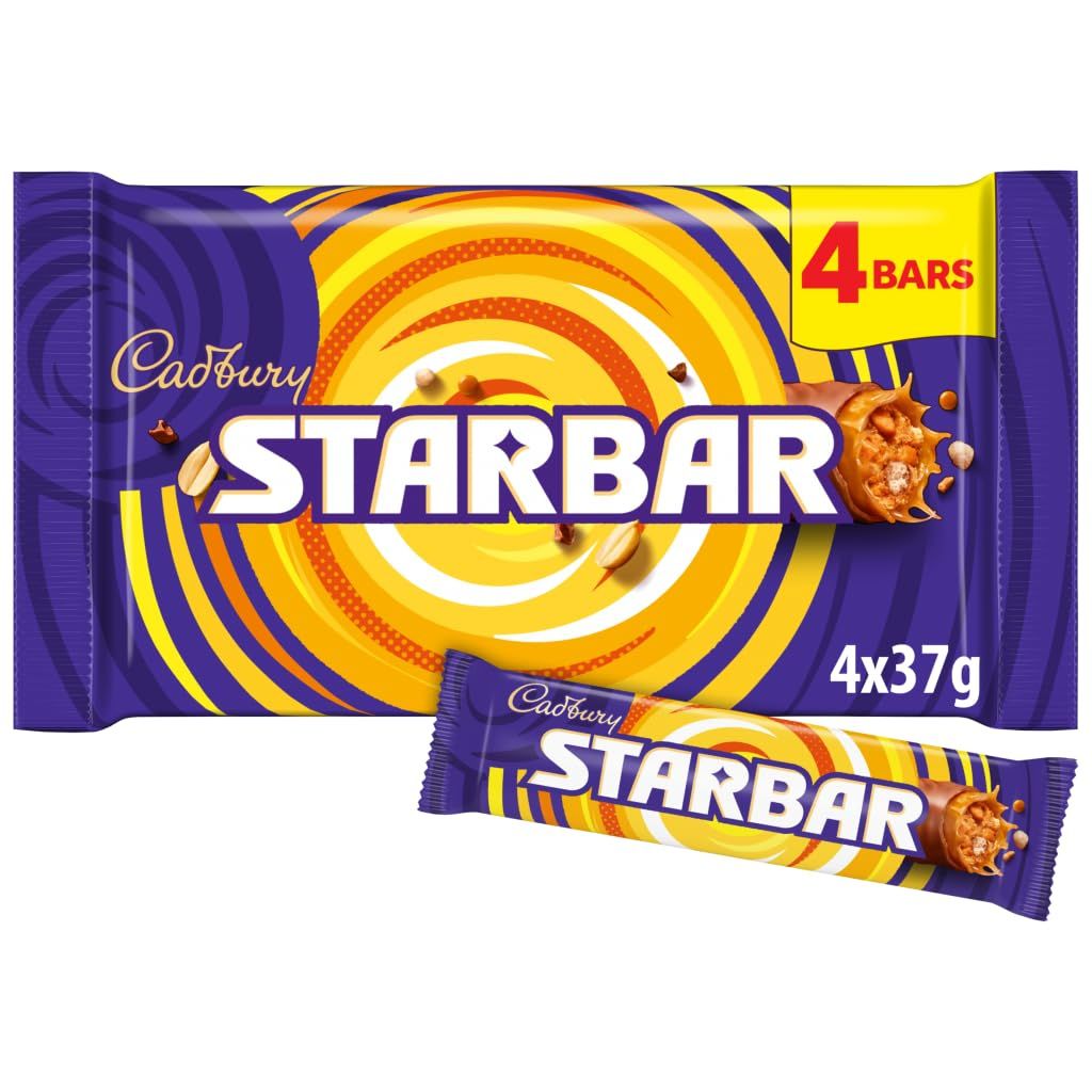 Cadbury Starbar Chocolate Bar, Milk Chocolate with Caramel &amp; Peanut Centre, Multipack of 4 x 37 g Bars (Pack of 1)