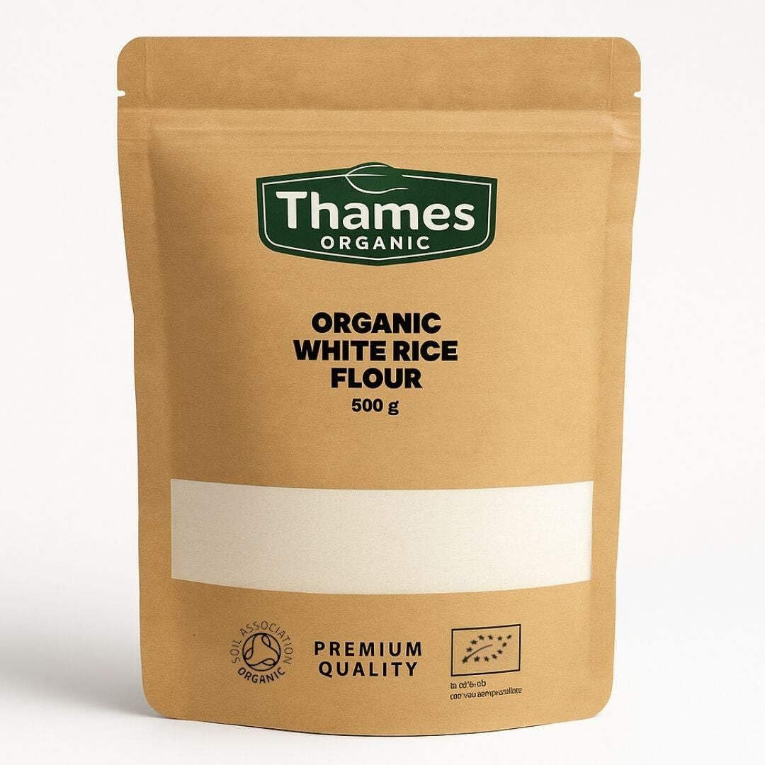 Organic White Rice Flour-Certified Organic, Non-GMO, Vegan, No Additives, No Preservatives, Resealable Bag by Thames Organic 500g