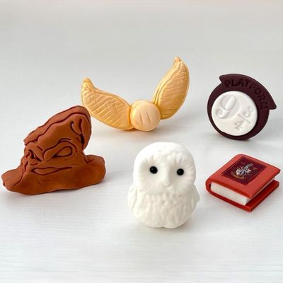 Harry Potter Cake Toppers Set - Kids Magical Wizard Birthday Cake Decoration Supplies - Hedwig Owl Snitch Hogwarts Notebook Snoring Hat Platform Badge - Comes with an Logo as Extra Gift - 5 Pcs
