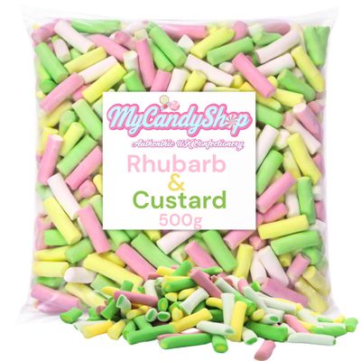 Rhubarb and Custard Sweets 500g - Rhubarb and Custard Pencil Sweets In Bulk Cheap with Classic Pudding Flavours - Perfect for Sharing, Parties, Get-togethers