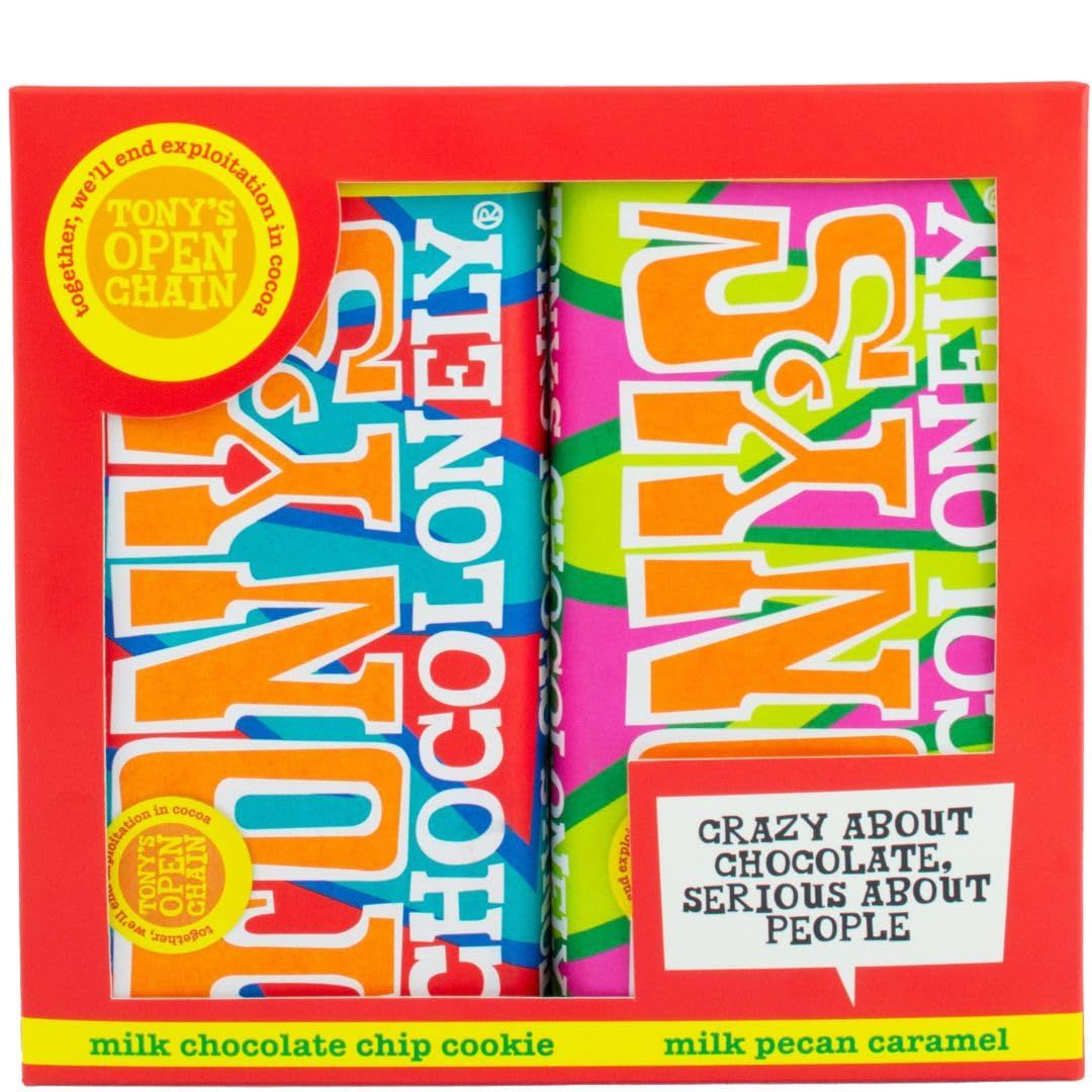 Tony's Chocolonely Duo Gift Pack 360g Pecan Crunch Caramel &amp; Chococolate Chip Cookie
