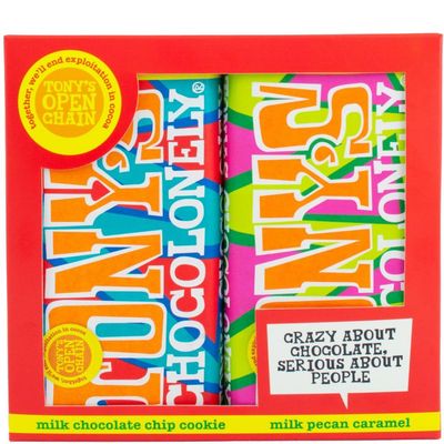 Tony's Chocolonely Duo Gift Pack 360g Pecan Crunch Caramel &amp; Chococolate Chip Cookie