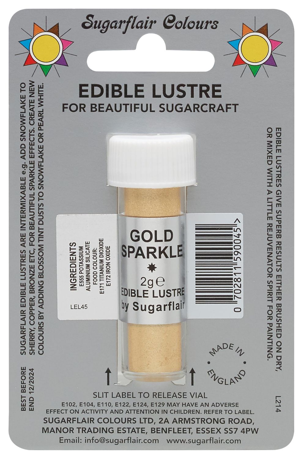 Sugarflair GOLD SPARKLE Edible Lustre Dust Powder - Cake Decorating Shimmer - Add a Shimmering Sheen to Cake Decorations, Bakes, Icing, Pastes &amp; Chocolate 2g