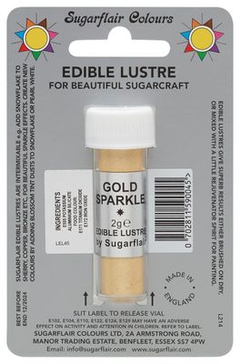 Sugarflair GOLD SPARKLE Edible Lustre Dust Powder - Cake Decorating Shimmer - Add a Shimmering Sheen to Cake Decorations, Bakes, Icing, Pastes & Chocolate 2g Sugarflair GOLD SPARKLE Edible Lustre Dust Powder - Cake Decorating Shimmer - Add a Shimmering Sheen to Cake Decorations, Bakes, Icing, Pastes & Chocolate 2g