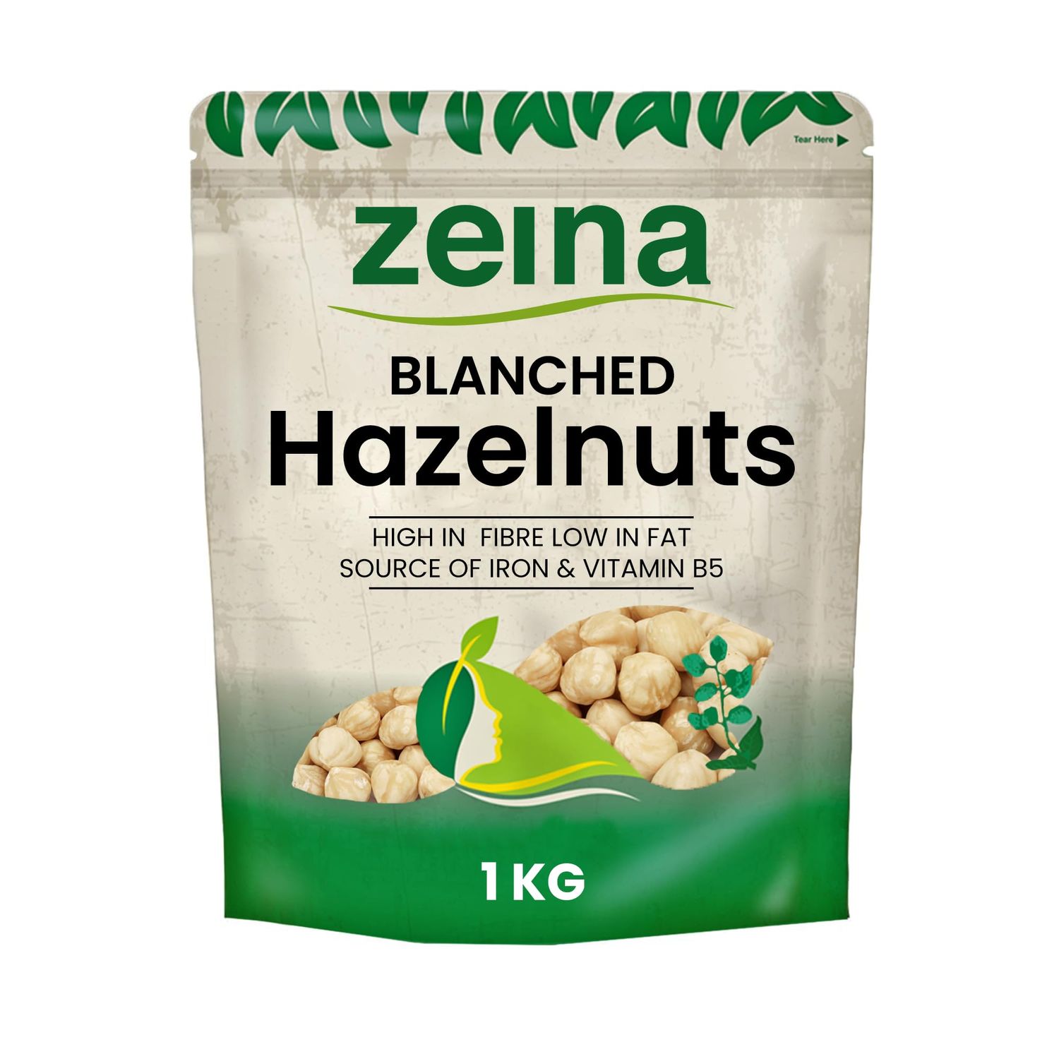 Zeina Blanched Hazelnuts (1Kg) - Gluten-Free and Vegan Approved Whole Hazelnuts with Iron, Vitamins and Fibre for Healthy Cooking, Snacking and Salads, Suitable for Vegetarians, Vegans and Coeliacs