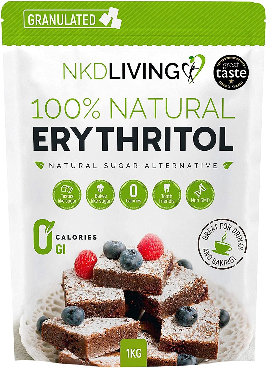 100% Natural Erythritol 1 Kg (2.2 lb) Granulated Zero Calorie Sugar Replacement (2.2 lb)