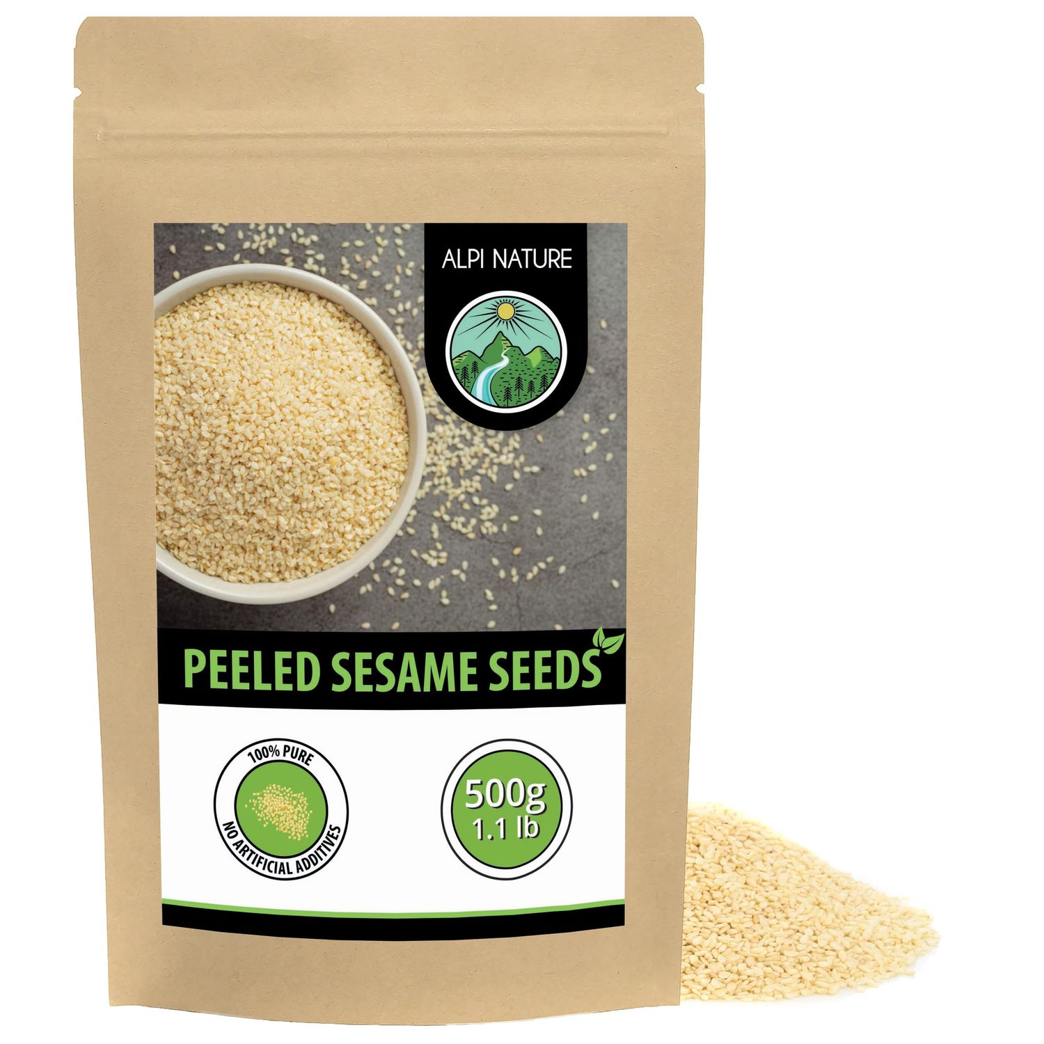 Alpi Nature White Sesame Seeds Peeled 500g 1.1 lb, Peeled White Sesame Seeds, Gluten Free