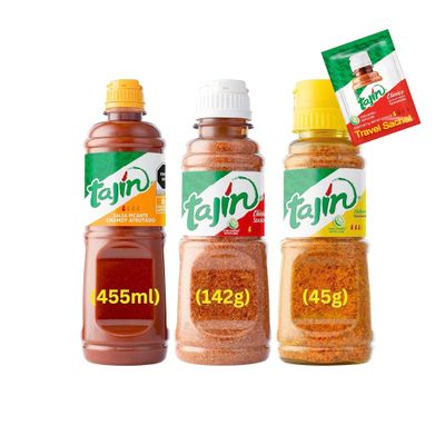 Tajin Authentic Seasoning Set - Clasico Lime (142g), Habanero (45g), and Chamoy Sauce (455ml) including To Go Sachet