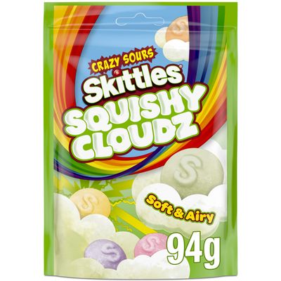 Skittles Squishy Cloudz Sour Sweets Fruit Flavoured Sweets Pouch Bag 94g