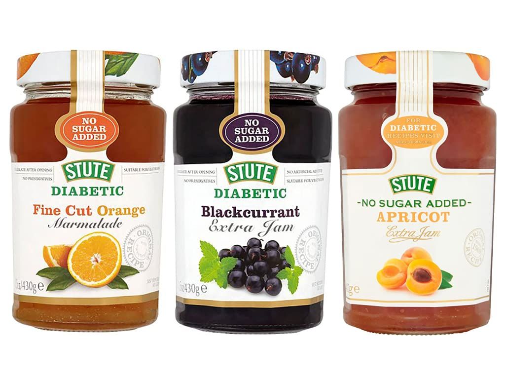 Stute Diabetic Jam Selection Pack of 3 Fine Orange Marmalade 430g x 1, Blackcurrant 430g x 1, Apricot 430g x 1