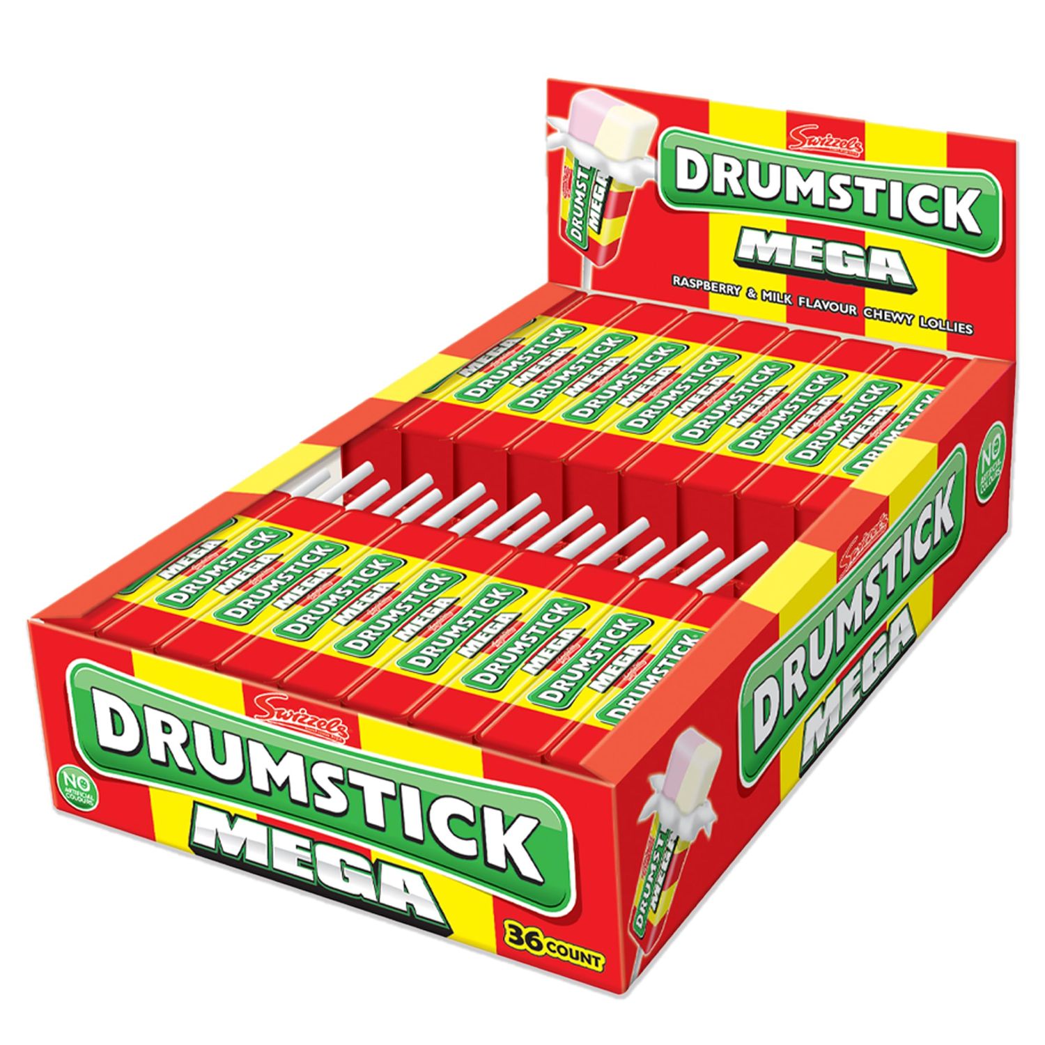Swizzels Mega Original Drumstick, Raspberry and Milk Flavoured Lollies, Multipack Bulk Box (36 lollies)