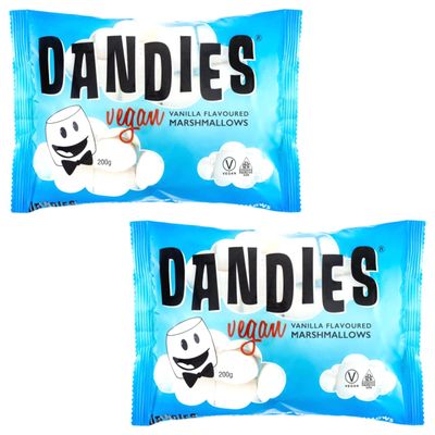 Dandies Light and Fluffy Vegan Marshmallows Perfect for Barbeque Bonfire Roast Toasting Smores or Just Snacking American Style Suitable For Vegetarian Gelatine Free 200g Pack of 2
