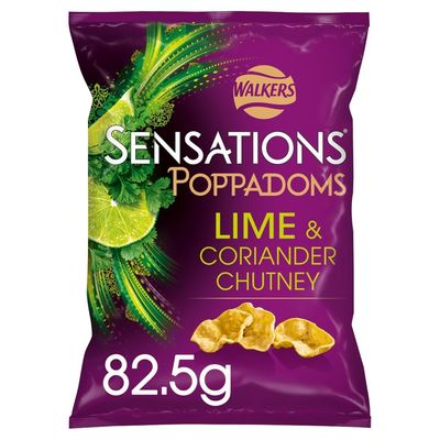 Walkers Sensations Lime &amp; Coriander Chutney Sharing Poppadoms 82.5g