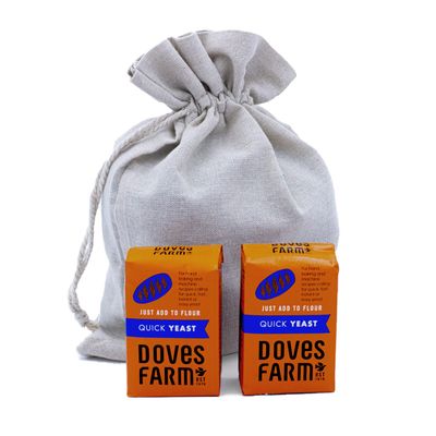 2 x 125g Doves Farm Gluten Free Instant Dry Yeast For Bread Making + 22x30cm Linen Bread Bag Perfect Bake at Home and Bread Machine Fast Action Active Dried Yeast For Bread, 3 Piece Set