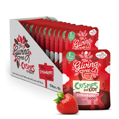 The Giving Tree Freeze Dried Fruit - NEW KIDS Crispies - No Added Sugar, Vegan &amp; Gluten Free - Healthy Snacks For Kids (Strawberry) Pack of 12