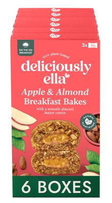 Deliciously Ella - On-the-go Breakfast Bakes (6 x Multipacks), Bars &amp; Baked Oats, Vegan, High in Fibre, Healthy Breakfast (6 Cases (18x50g Bars), Apple &amp; Almond)