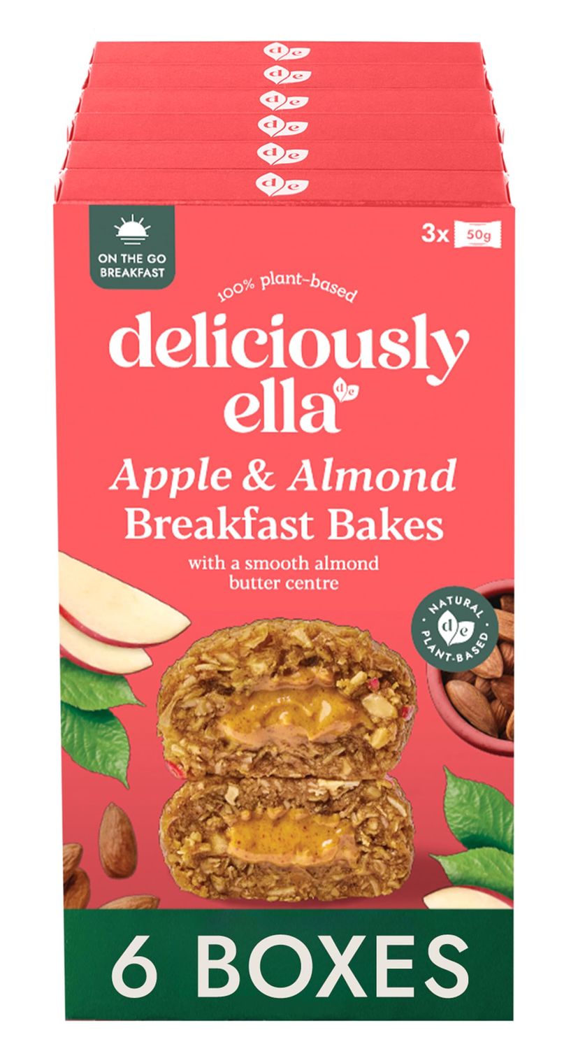 Deliciously Ella - On-the-go Breakfast Bakes (6 x Multipacks), Bars &amp; Baked Oats, Vegan, High in Fibre, Healthy Breakfast (6 Cases (18x50g Bars), Apple &amp; Almond)