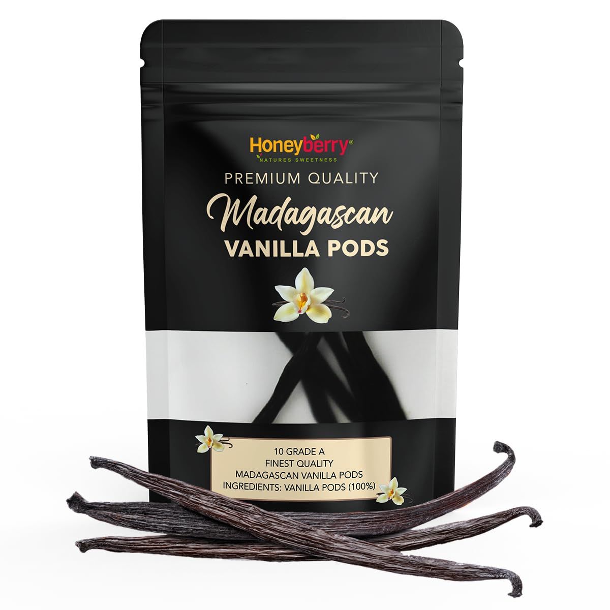 10x Premium Madagascan Bourbon Vanilla Pods Grade A (12-14cm) - Authentic Madagascar Cured Vanilla Beans Sticks Planifolia Type - Hand Picked Traceable from Source - (10 Pods)
